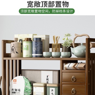 展示架摆件带抽小型博古架 桌面博古架家用竹制茶具收纳架新中式