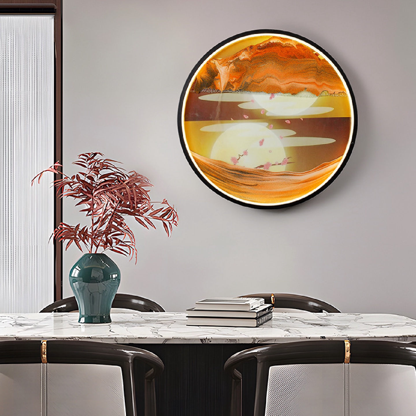 流沙灯流沙画画壁灯沙画灯挂件背景书房客厅壁画装饰画山水氛围