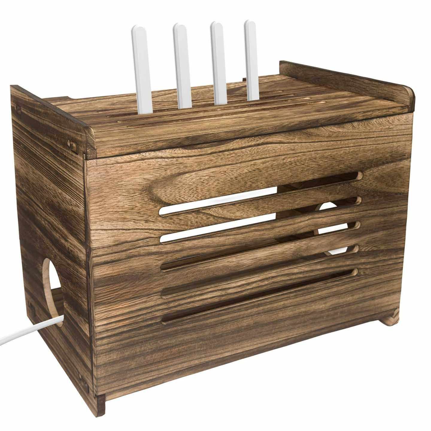 壁挂式路由器收纳盒实木wifi插板电线板遮挡盒木制数据线收纳盒