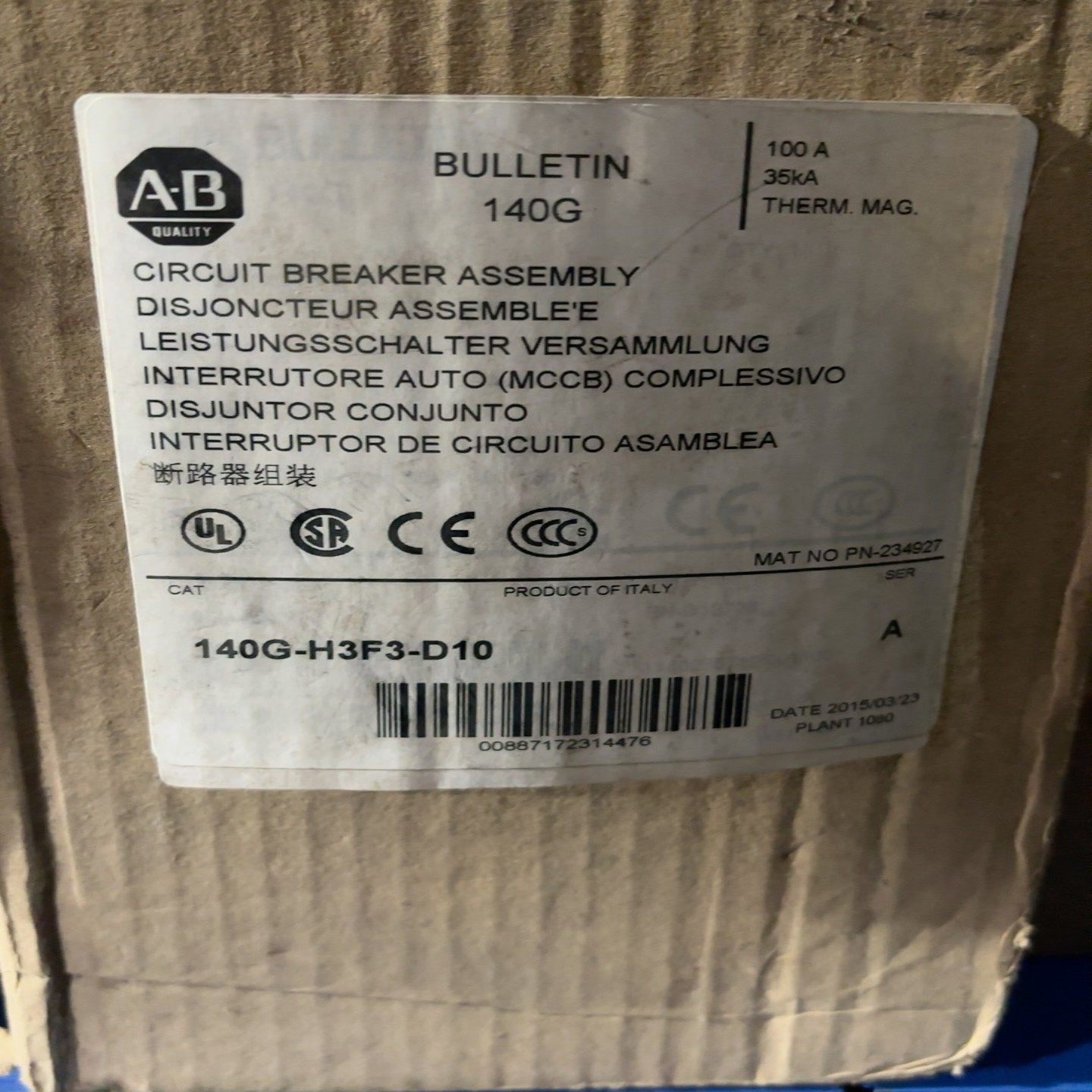 【请询价】全新AB塑壳断路器140G-H3F3-D10原装未拆封实