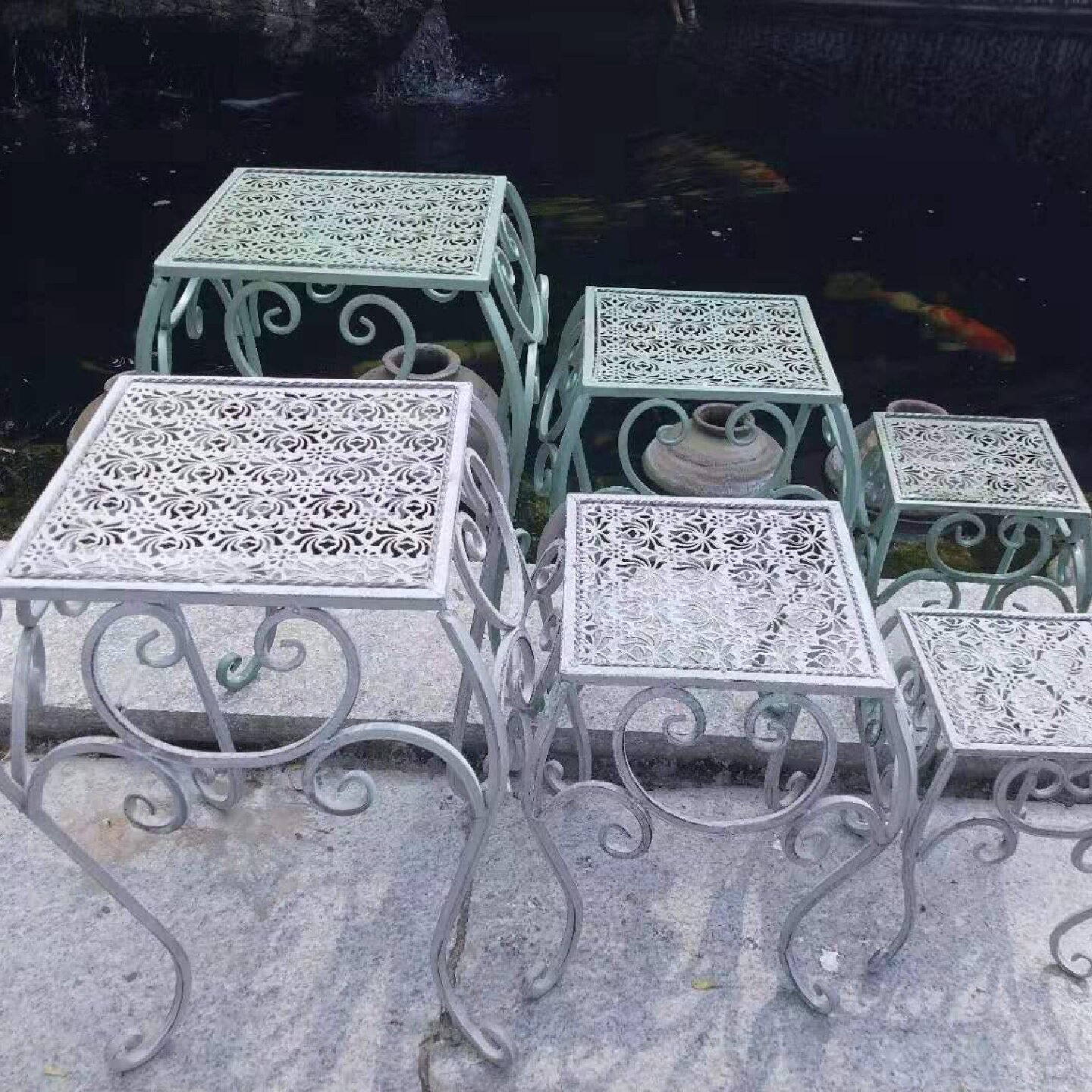 美式复古铁艺花凳三件套花园园艺阳台层次阶梯花架盆栽装饰花托