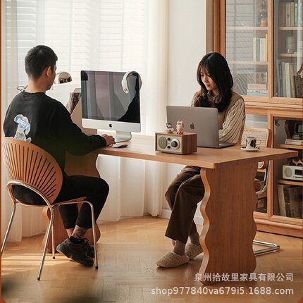 北欧复古实木办公桌小户型家用异形长方餐桌创意设计师书桌电脑桌