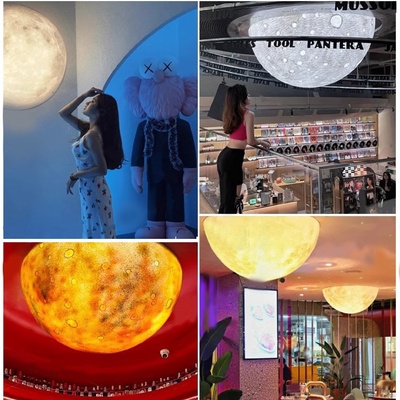 立体浮雕半圆月球灯现代月亮灯酒店餐厅商场陨坑半球壁灯网红月球