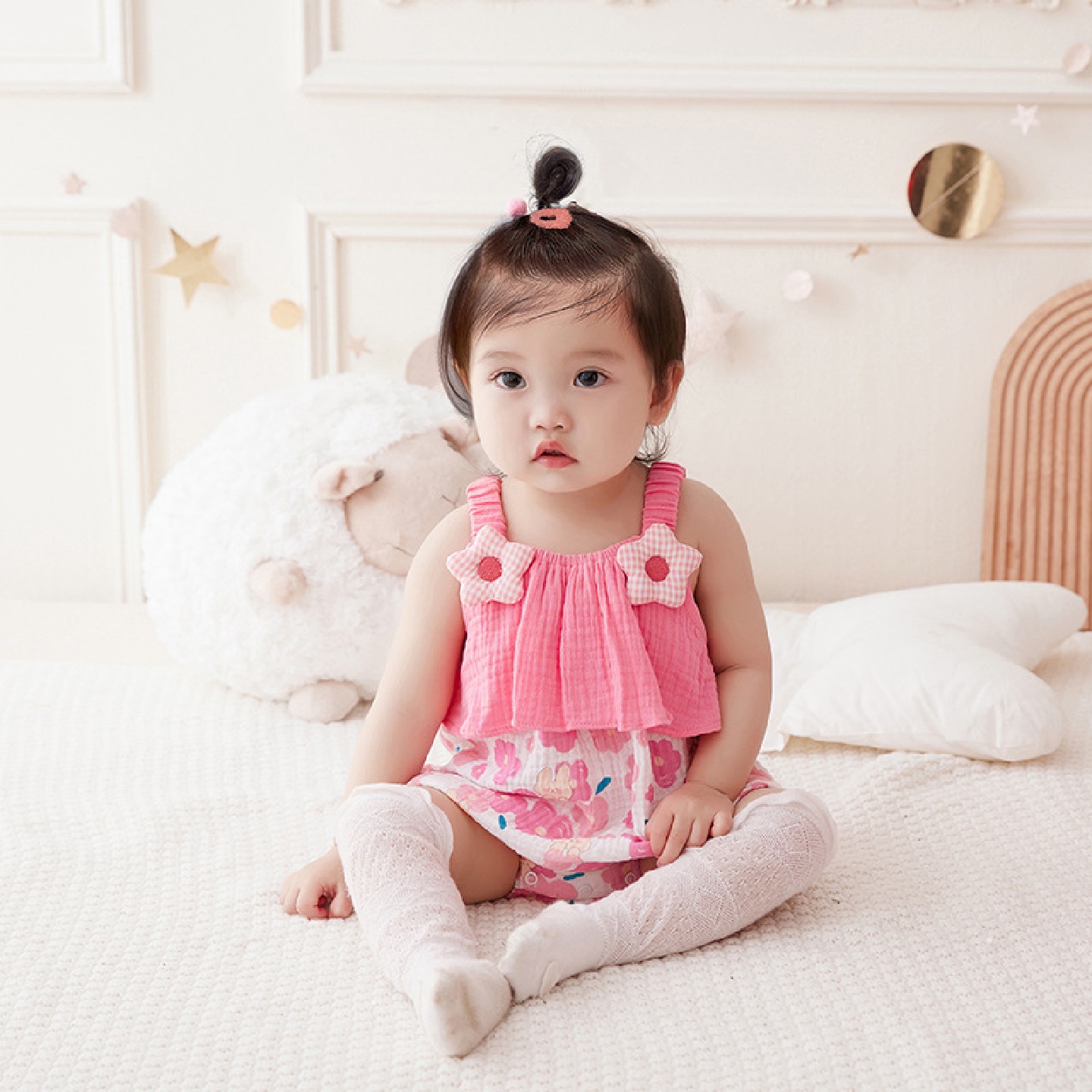 2025女童夏季无袖哈衣新生宝宝薄款连体衣婴儿吊带三角包屁衣3101