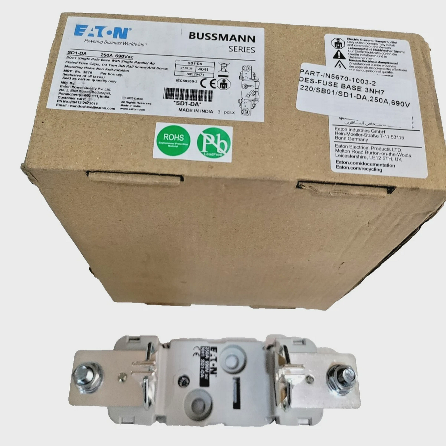 **BussmannNH1SD1-DA单极NH熔断器底座250A690V交流电