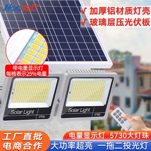 太阳能投光灯大功率led一拖二户外泛光灯带遥控聚宝盆铝材质路灯
