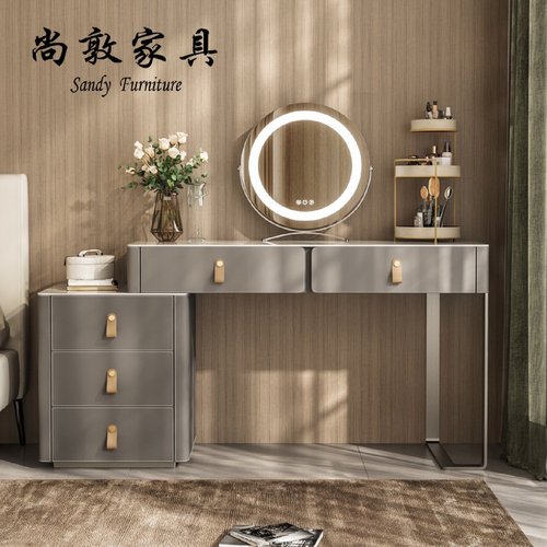 意式岩板梳妆台实木卧室现代简约可伸缩网红化妆柜斗柜一体化妆桌