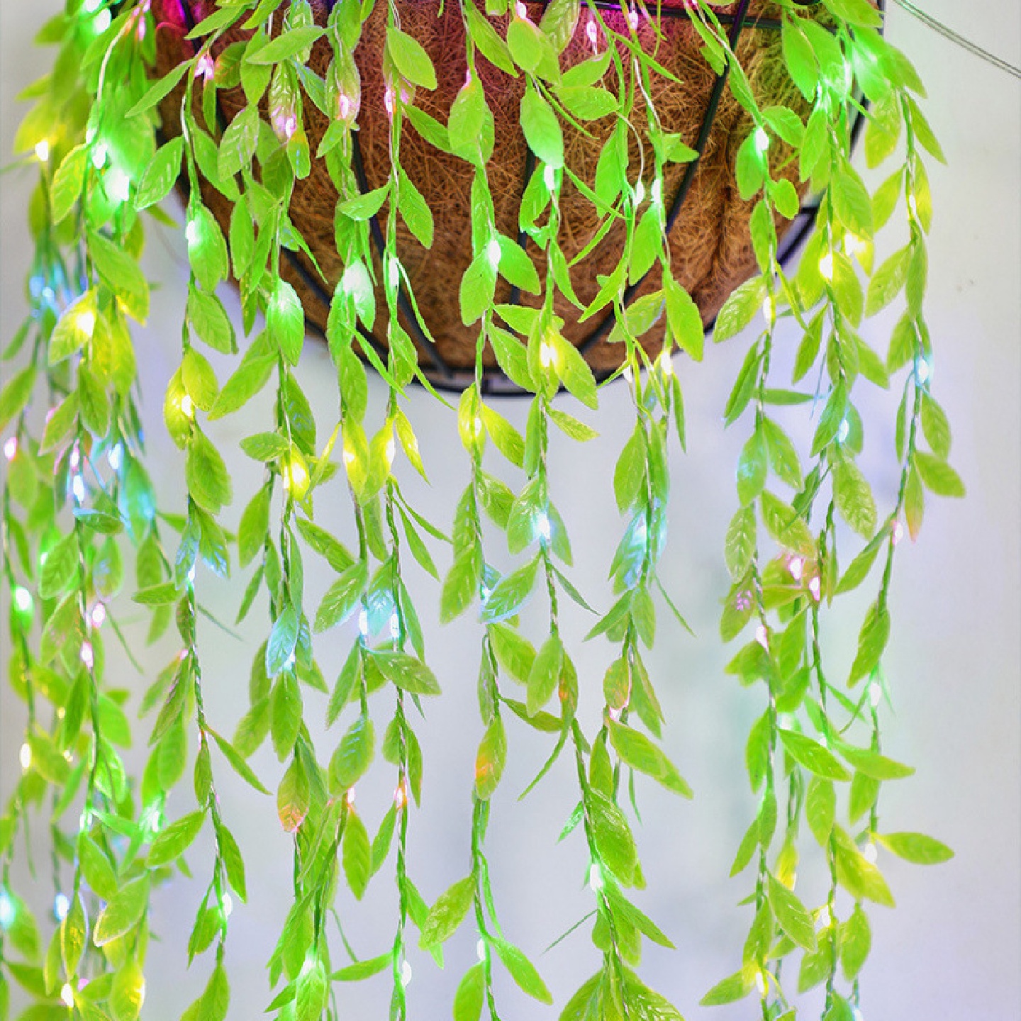 仿真柳叶藤条灯led铜丝窗帘灯植物绿叶灯圣诞节装饰铜线灯串