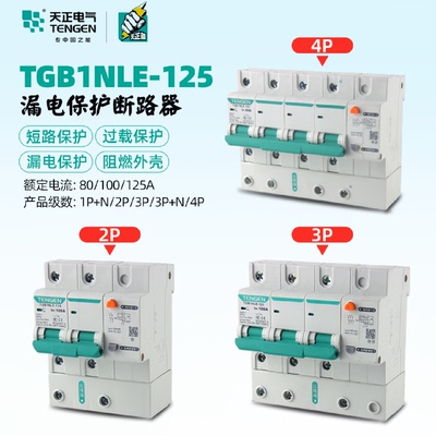 TENGEN天正电气TGB1NLE-125漏电保护器断路器空气开关家用3P125A