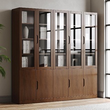 全实木橡木书柜带玻璃门落地书架防尘组合书橱书房家用文件展示柜