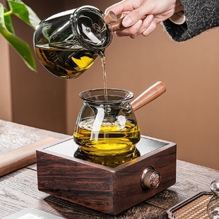 高硼硅玻璃侧把新中式 胡桃木电陶炉煮茶套装 煮茶器壶室内配件家用