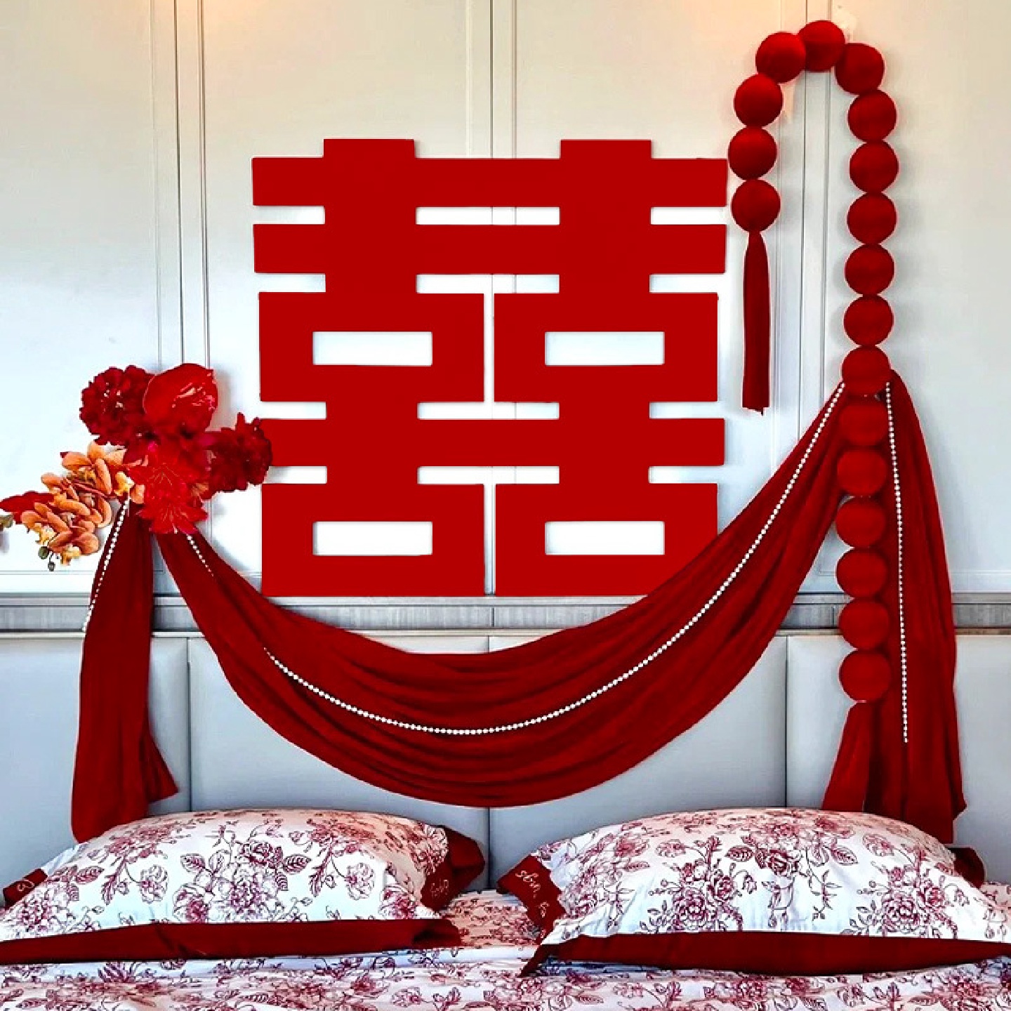 婚房布置套装特大号红蝴蝶结新婚房门客厅卧室床头背景墙拉花装饰