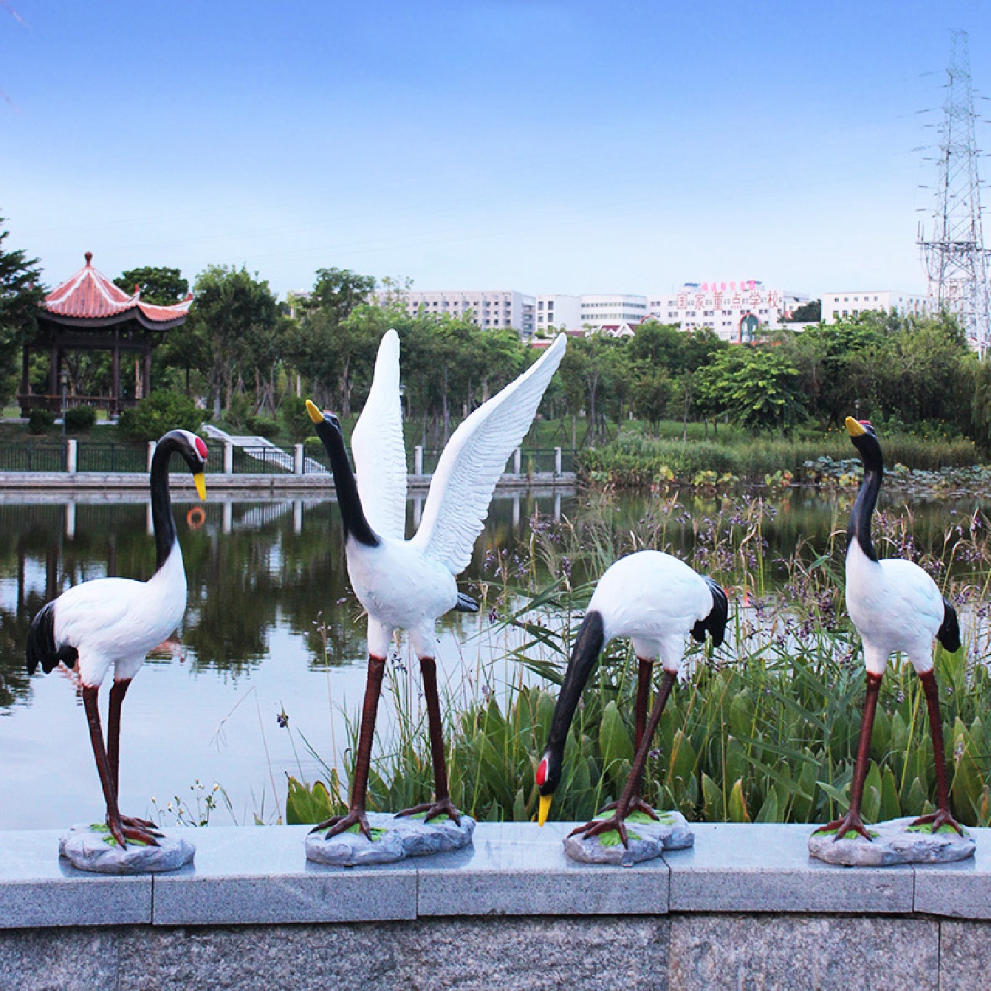 仿真仙鹤摆件花园动物装饰户外假山水池玻璃钢丹顶鹤园林景观雕塑