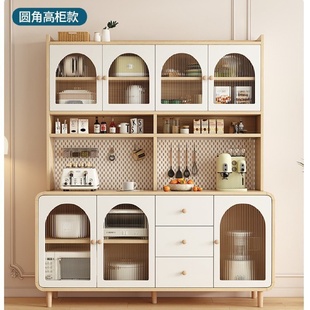 现代简约轻奢储物置物架奶油风高餐边柜靠墙一体家用厨房客厅酒柜