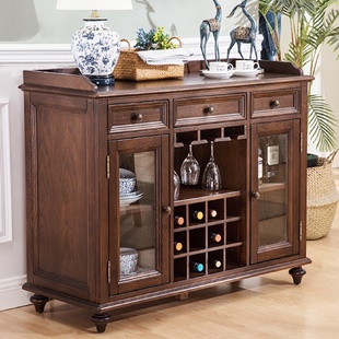 厨房储物柜带门复古酒水碗柜美式 新款 乡村实木餐边柜厂家批发