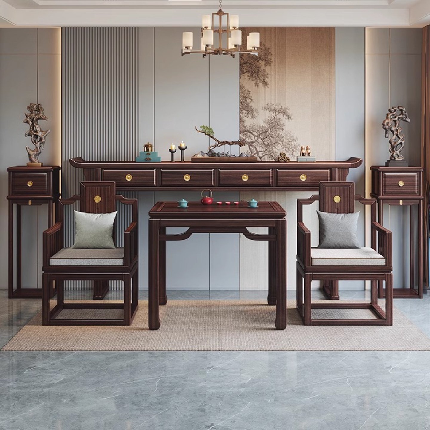 新中式实木中堂桌六件套条案供桌乌金木八仙桌农村神台堂屋供佛台,洗护清洁剂/卫生巾/纸/香薰,商用空气治理/芳香用品,淘宝优惠券,粉丝福利购,淘宝优惠卷