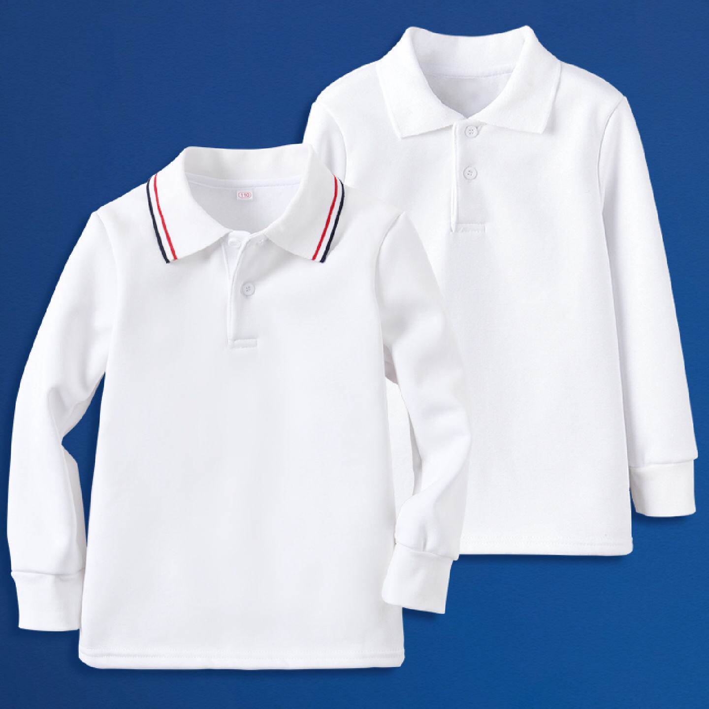 儿童白t恤长袖纯棉男童女童白色打底衫大童学生校服polo衫春秋T恤