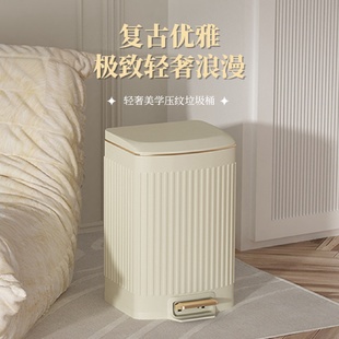 欧式 新款 家用不锈钢垃圾桶带盖条纹方形箱轻奢夹缝收纳桶厨房