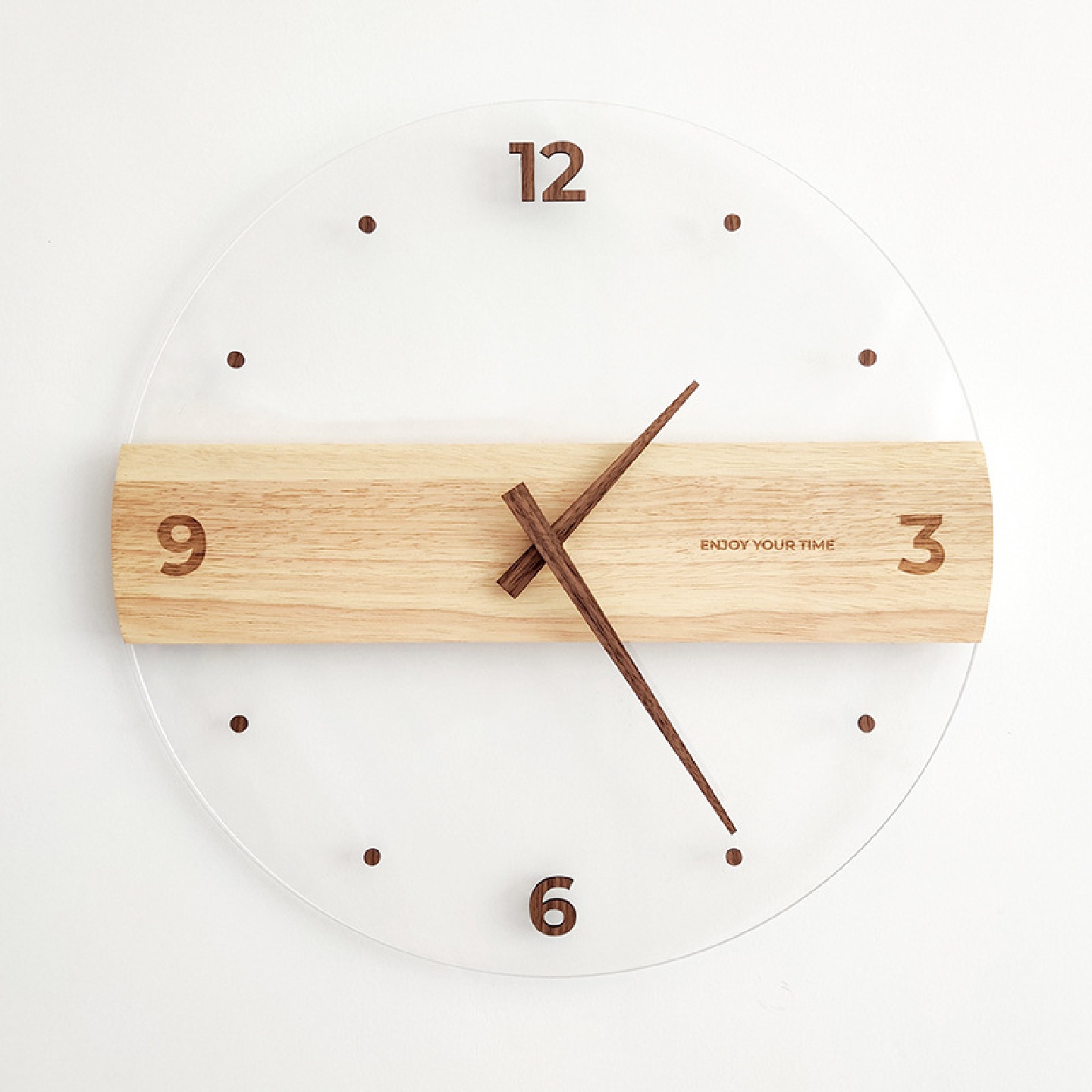 创意北欧简约实木制亚克力玻璃挂钟家居客厅墙钟装饰钟WallClock