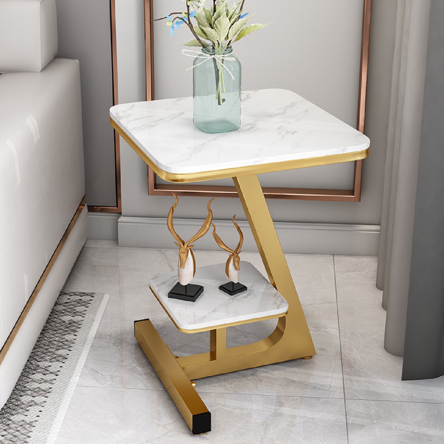 北欧轻奢大理石沙发边几侧边柜角几民宿卧室阳台桌子小茶几迷你款