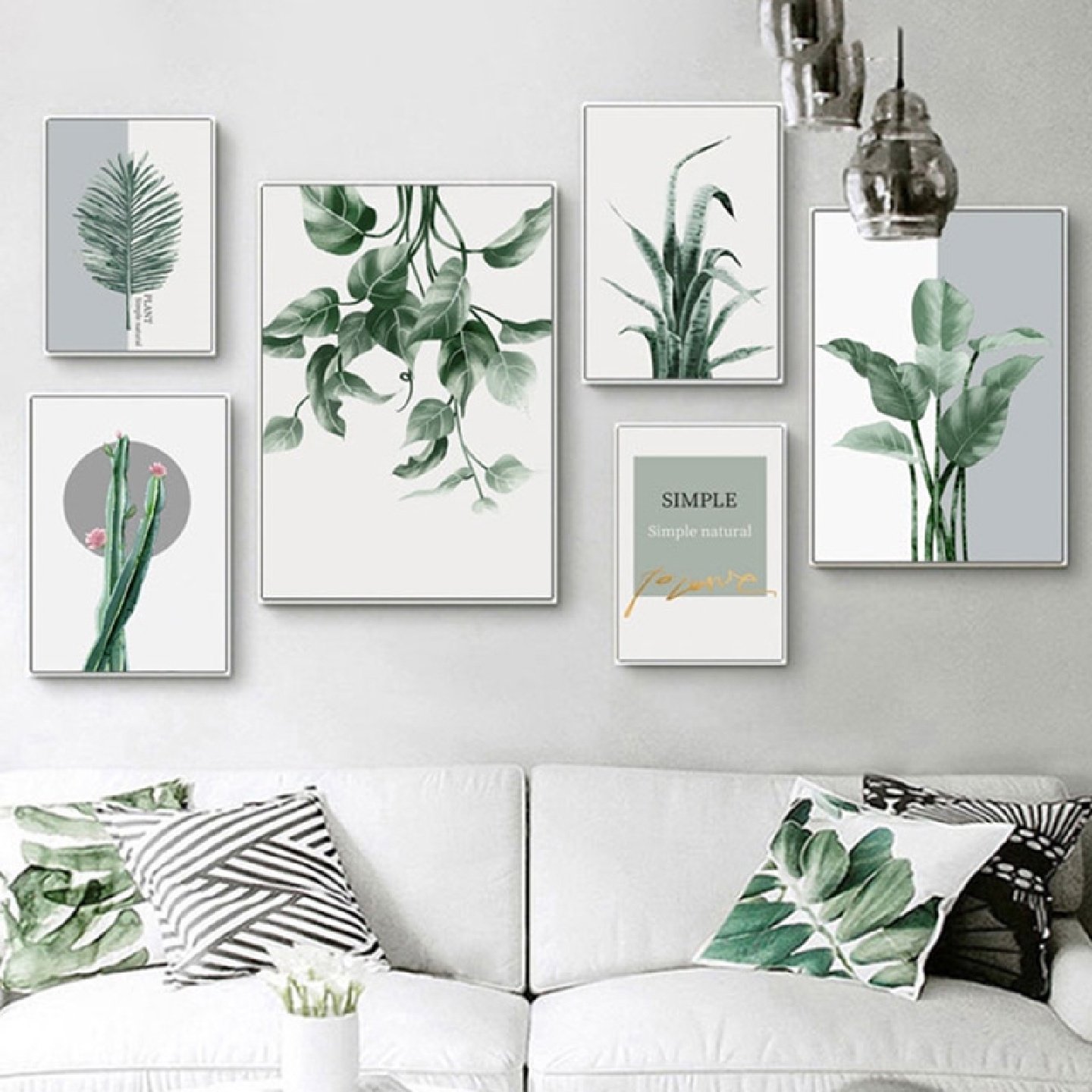 中古客厅装饰画绿色摄影风景小众组合挂画美式复古沙发背景墙壁画