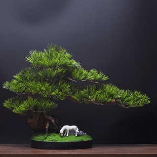 仿真迎客松盆景花架绿植摆件客厅玄关办公室酒店展厅装 新中式 饰品
