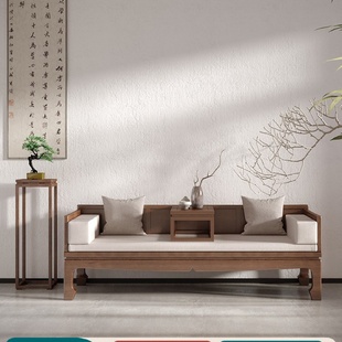 新中式罗汉床实木家具多功能沙发简约茶室禅意竹子床美人榻三件