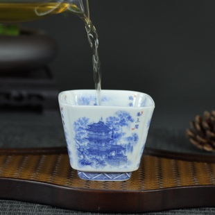 青花瓷主人杯景德镇四大名楼四方品茗杯茶具喝茶杯个人家用茶盏