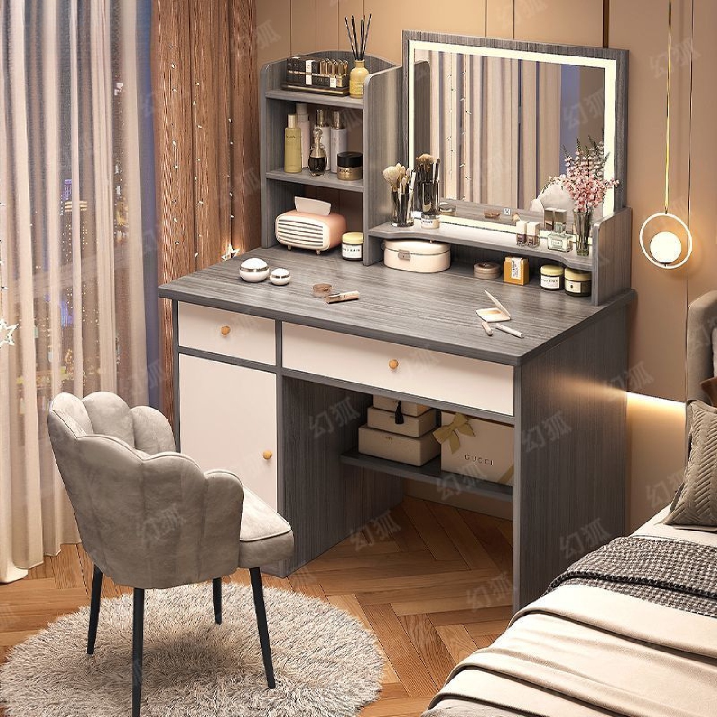 新款梳妆台化妆镜简约台式桌面化妆台轻奢高级感小型化妆桌子