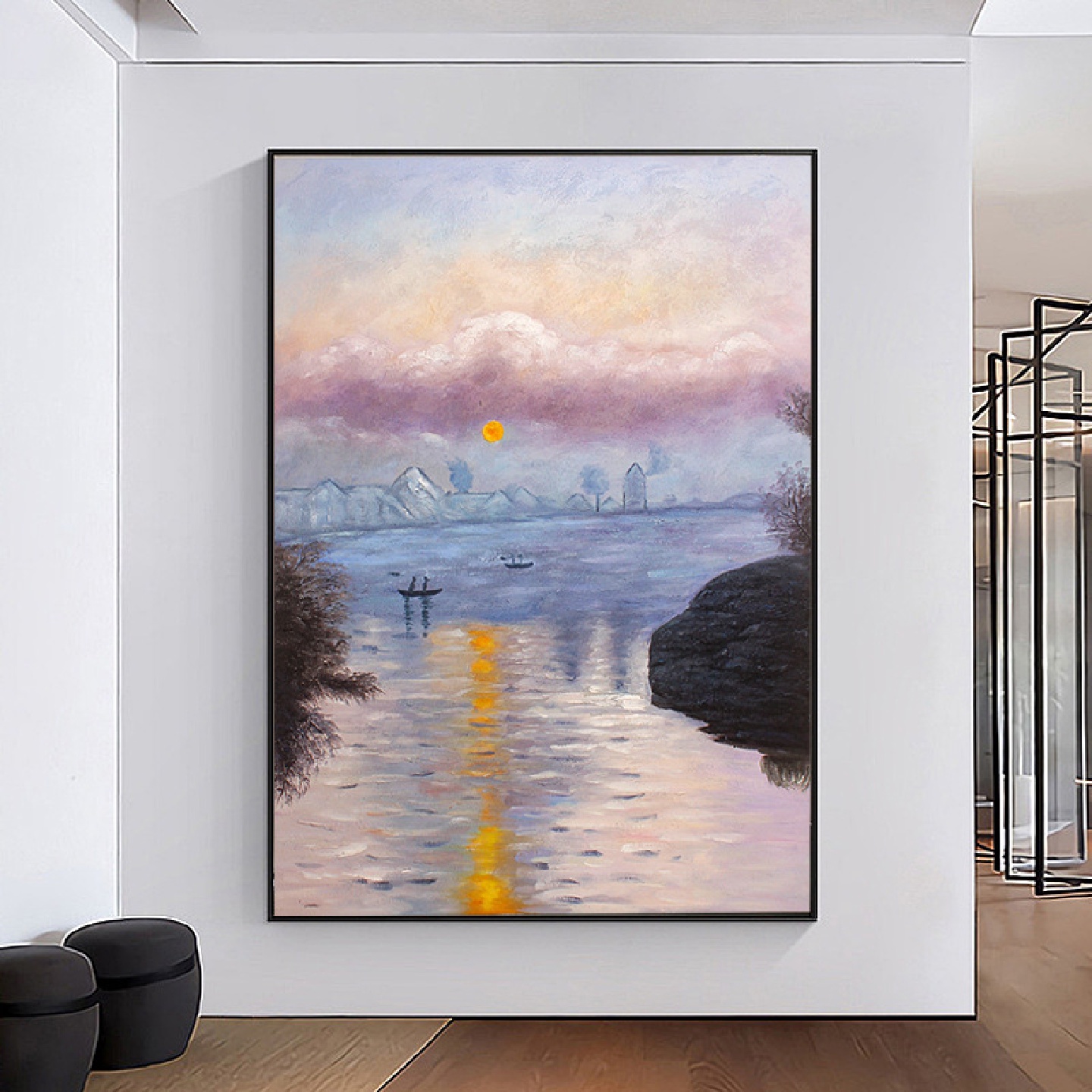 纯手绘油画成品抽象莫奈日落手工肌理画室内客厅背景墙走廊艺术画