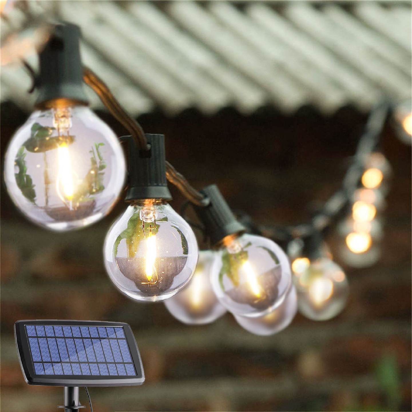 太阳能G40LED球泡2700K暖灯庭院户外USB充电3W高亮玻璃模式CE灯串