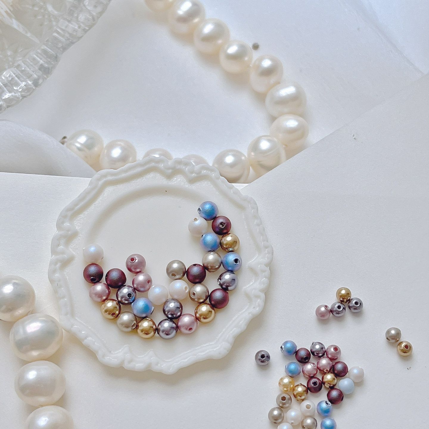 施家手缝圆形偏光色珍珠5810有孔珍珠手工项链珠饰品34