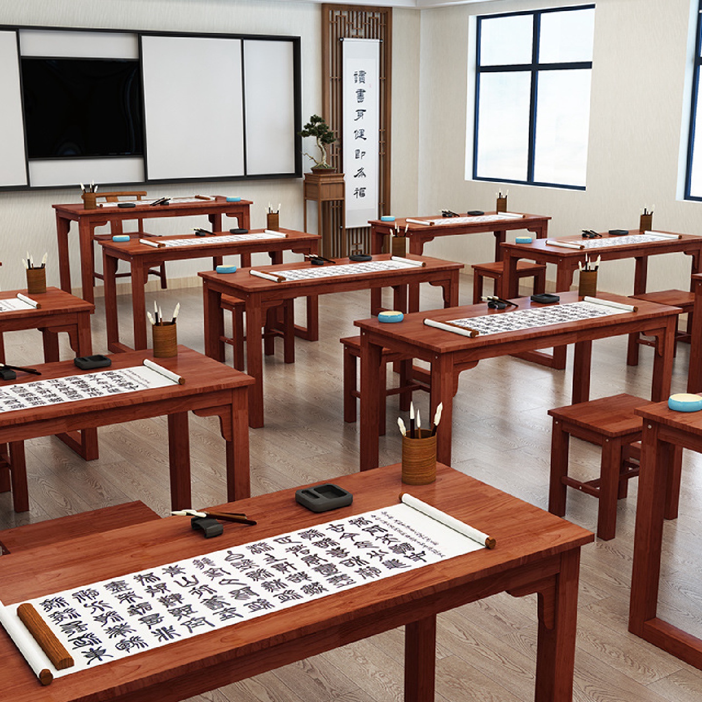 实木国学桌仿古书法桌书画桌中式围棋古筝茶艺桌辅导班桌椅写字桌