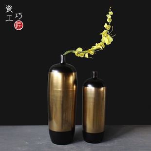 欧式 饰花器 风格 描金工艺陶瓷落地花瓶落地大瓶家用客厅花瓶摆件装