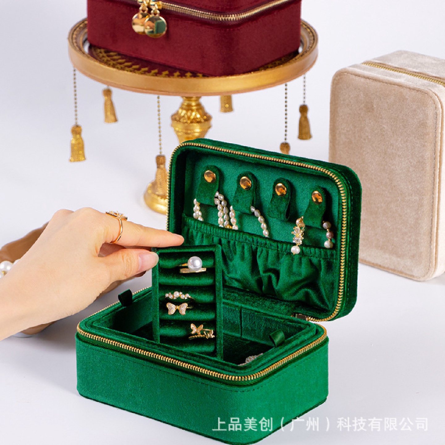 现货批发上品美创绒布首饰盒首饰收纳盒双层高级高档2024款防氧化