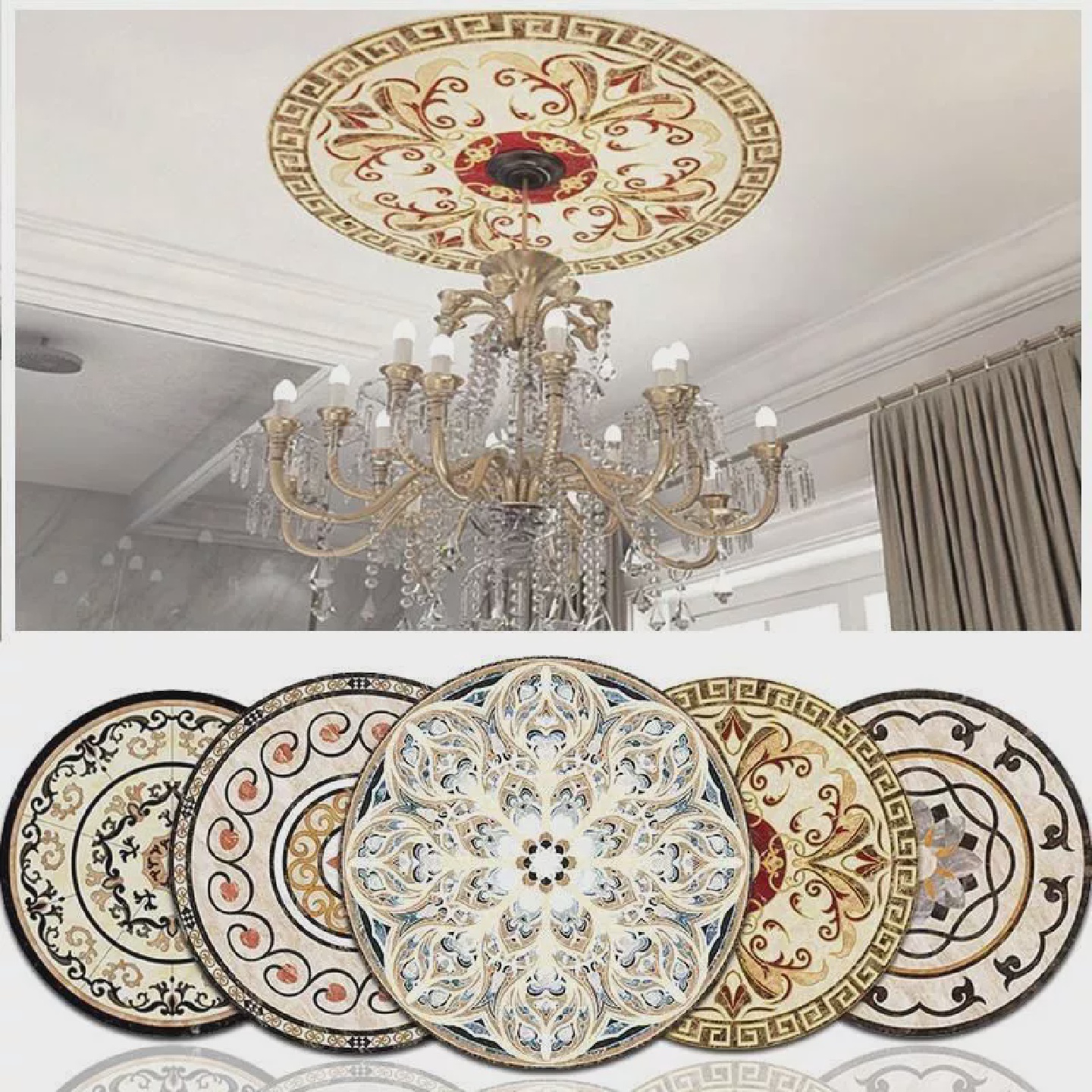 天花板贴纸欧式客厅厨房卧室悬吊式天花板装饰屋顶灯贴画画自粘墙图片