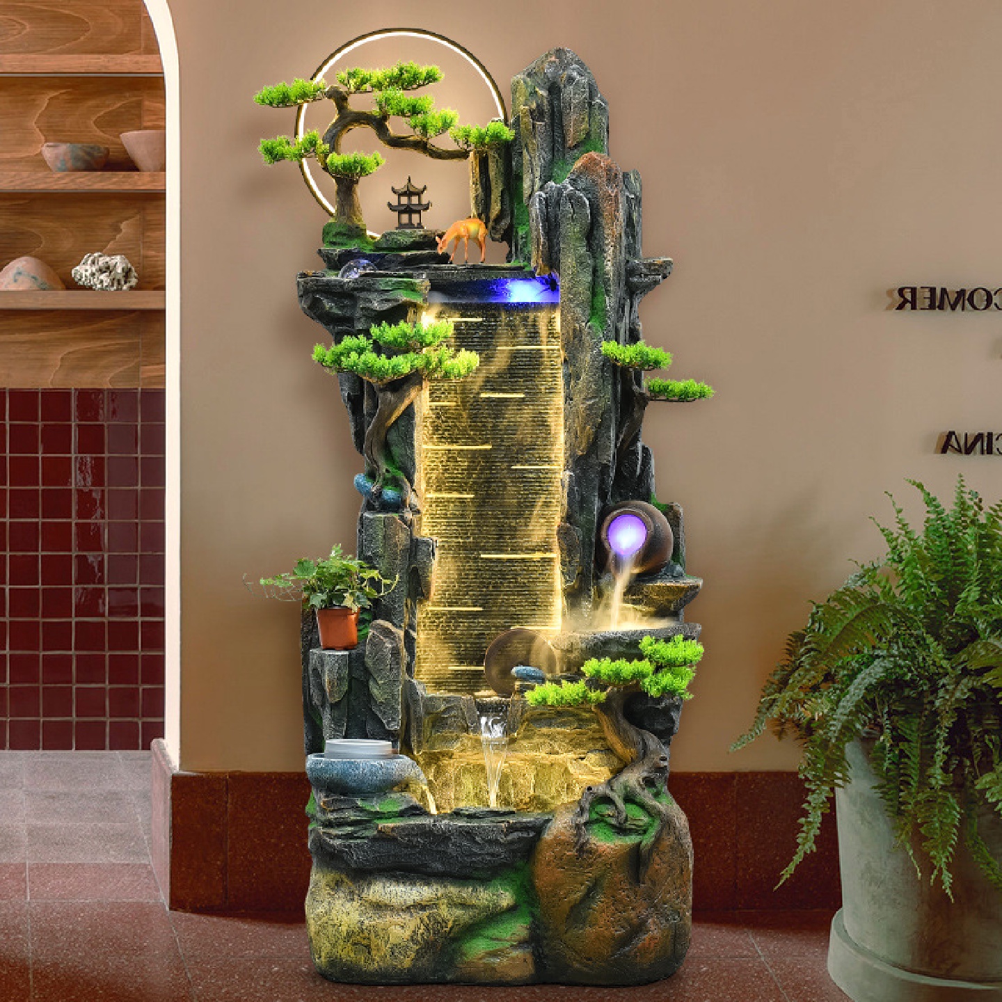 假山流水喷泉循环水鱼池造景装饰办公室客厅景观乔迁落地摆件