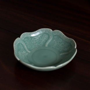 茶点盘果盆陶瓷坚果蝶高档茶道花口茶碟子 汝窑干泡盘壶承汝瓷中式