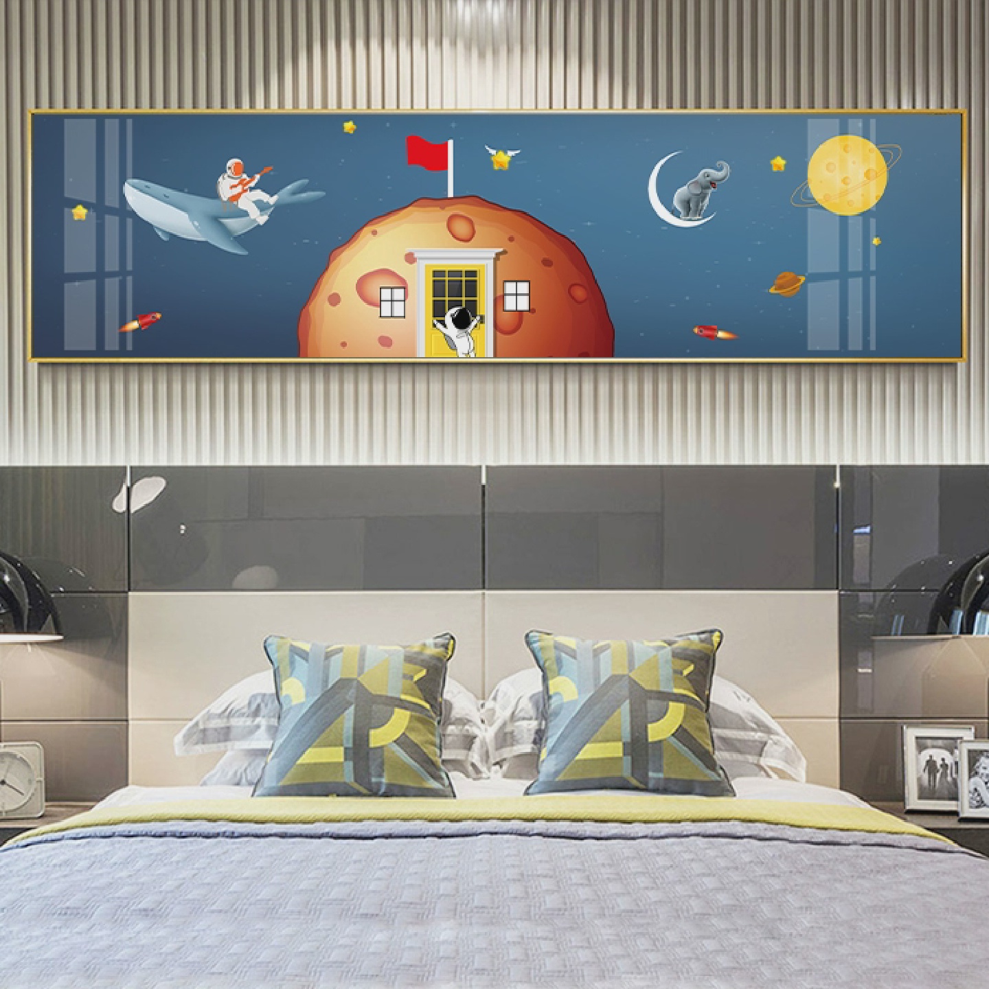 儿童房装饰画男孩女孩卧室床头挂画房间背景墙面画卡通太空主卧画