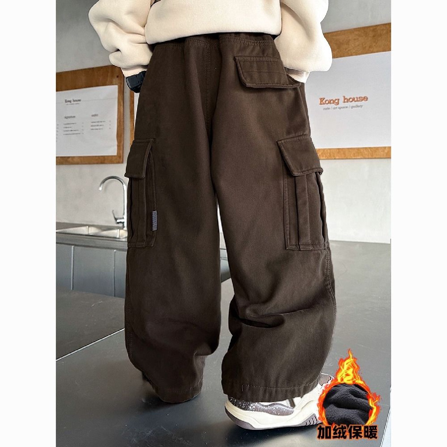 男童工装裤加绒加厚一体绒秋冬中大儿童装冬装裤子2025冬季新款潮