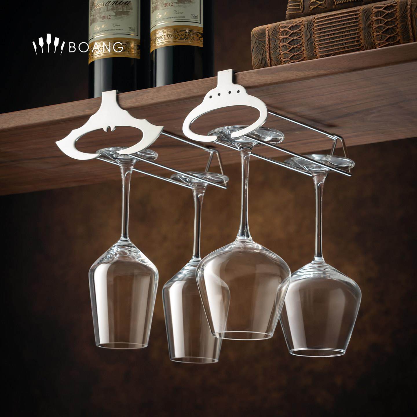 304不锈钢红酒杯架倒挂高脚杯子免打孔收纳悬挂式酒柜展示架家用
