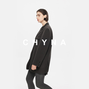 李大琪【柏林大雾】中式锦鲤娃娃画内里山羊绒绵羊毛呢中长款大衣