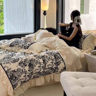 法式 贵族高端全棉双层纱少女四件套复古公主花边纯棉被套床单床品