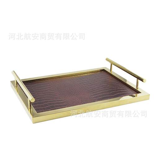 现代简约皮质金属托盘样板房售楼处托盘收纳盘装饰盘软装饰品摆件