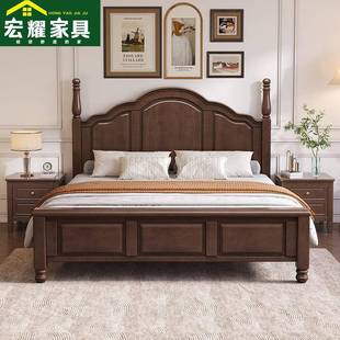 实木床美式 乡村复古床1.8米双人大床主卧橡木婚床简约1.5米储物床