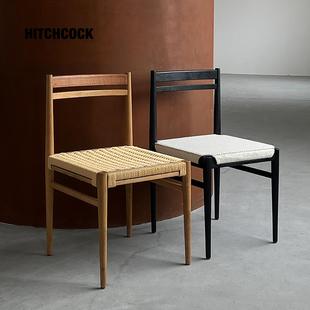 北欧简约原木绳编真皮侘寂餐椅书房椅子 悬针椅 HITCHCOCK Needle