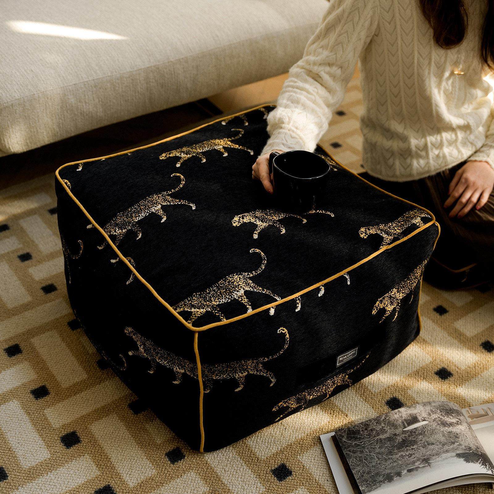 黑底金豹复古立体绣可拆洗坐墩客厅墩子蒲团坐垫凳沙发垫凳子,居家布艺,蒲团,淘宝优惠券,粉丝福利购,淘宝优惠卷