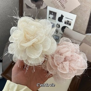 仙女氛围感网纱甜美抓夹小众纯欲新款 双面花朵发夹女后脑勺鲨鱼夹