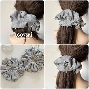 韩系简约ins风法式 发绳珍珠灰色大肠发圈发饰女 轻奢秋冬网红新款