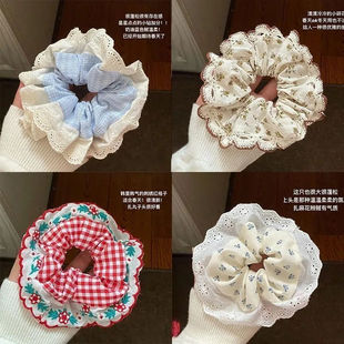 韩系碎花2025新款 ins风复古大肠发圈高级头绳蕾丝花边发绳发饰女
